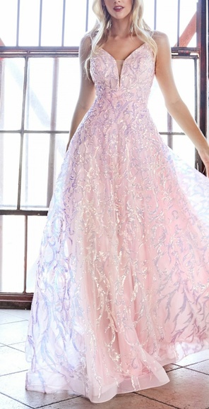SEQUIN PRINT FORMAL EVENING BALL GOWN PINK BLUE LAVENDER - Picture 2 of 6